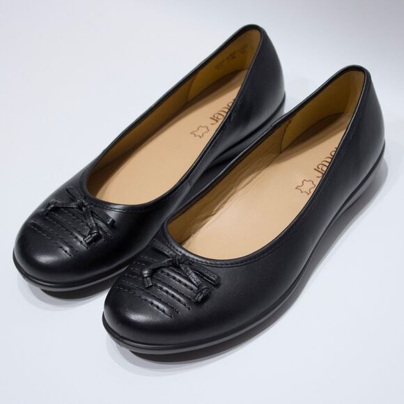 NWOB Hotter Made in UK Black Leather Comfort Ballet Flats ~ Women Size 11 (9 UK) - Picture 1 of 13